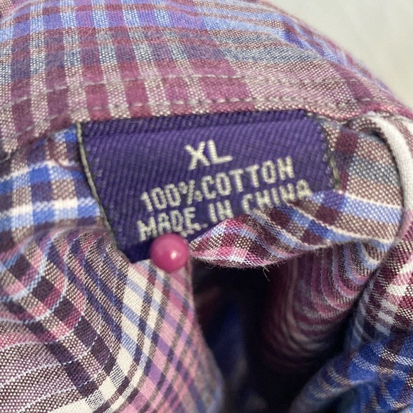 ALAN FLUSSER Men's Long Sleeve Shirt Size XL Colorful Plaid Purple Pink Blue - Picture 6 of 7